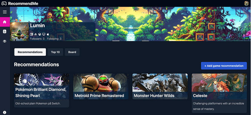 RecommendMe – Et sosialt nettverk for gamere